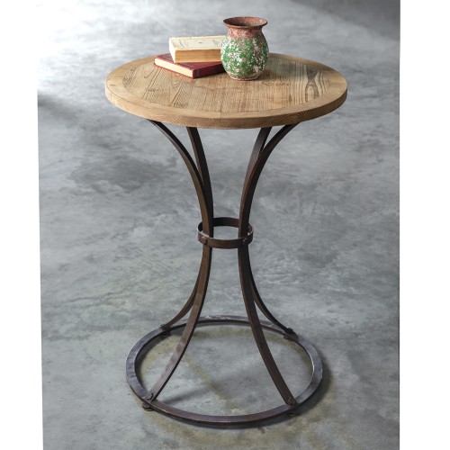 Wooden Round Table with Metal Base